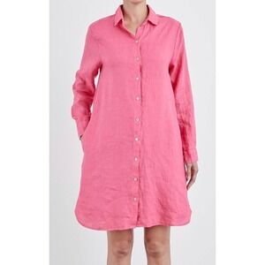 Cut Loose Hanky Pink 100% Linen Button Down Shirt Dress Long Sleeve Small